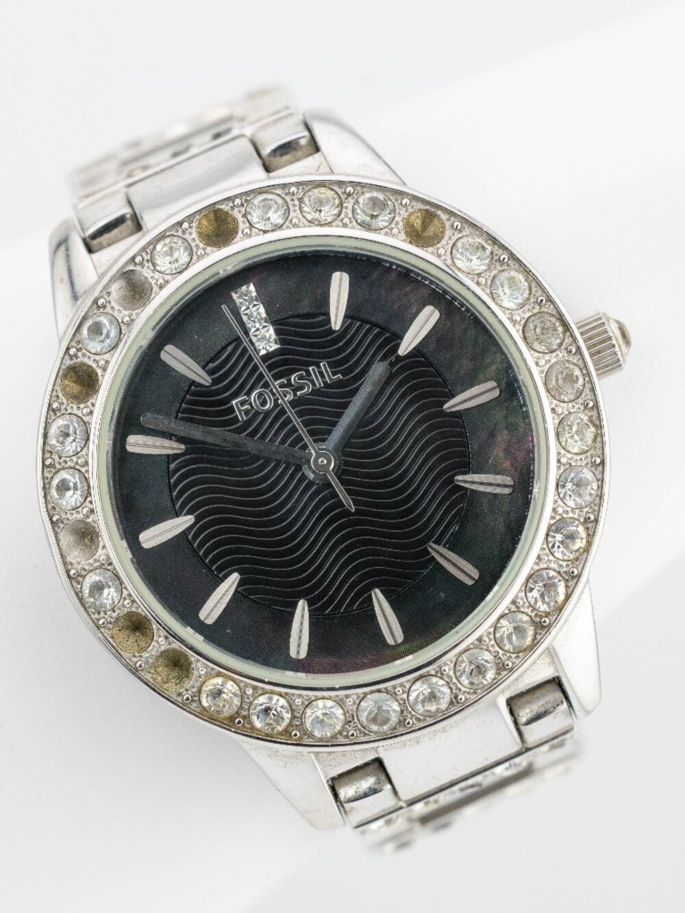 Fossil ES-2130 Women’s Silver Crystal Quartz Analog Watch Fresh Battery